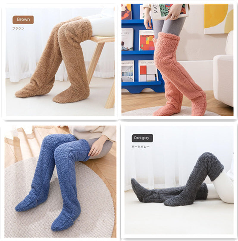 Over Knee High Fuzzy Long Socks Winter Warm Cold Leg Knee Joint Cold-Proof Stockings Home Floor Sleeping Socks